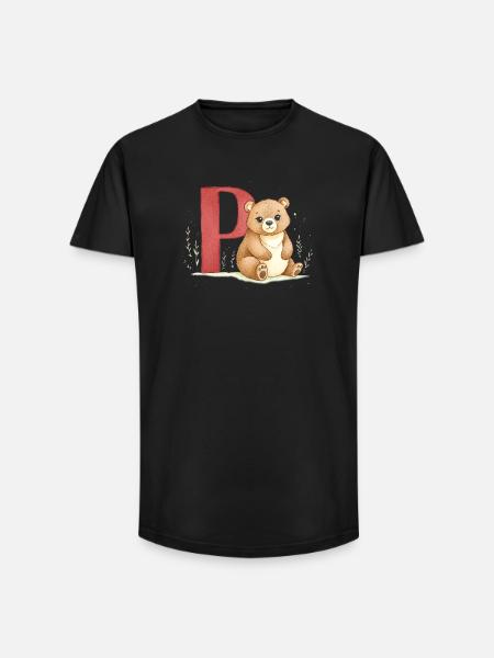Bear with letter P - Long Fit Men's T-Shirt - black