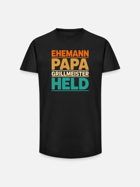 Ehemann Papa Grillmeister Held - Long Fit Männer T-Shirt - Schwarz