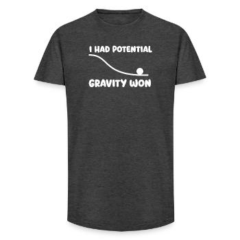 Ich hatte Potenzial Gravity Won Physics Wortspiel Humor - Long Fit Männer T-Shirt - Anthrazit - Vorne - AI Model Male 185 light (185cm)