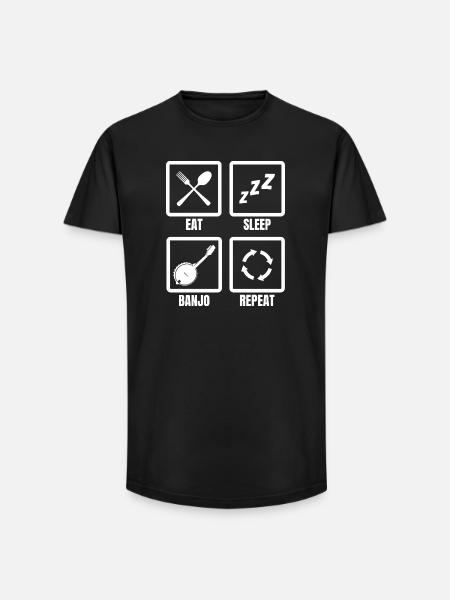 Eet Slaap Banjo Herhaal - Heren T-shirt met lange pasvorm - zwart