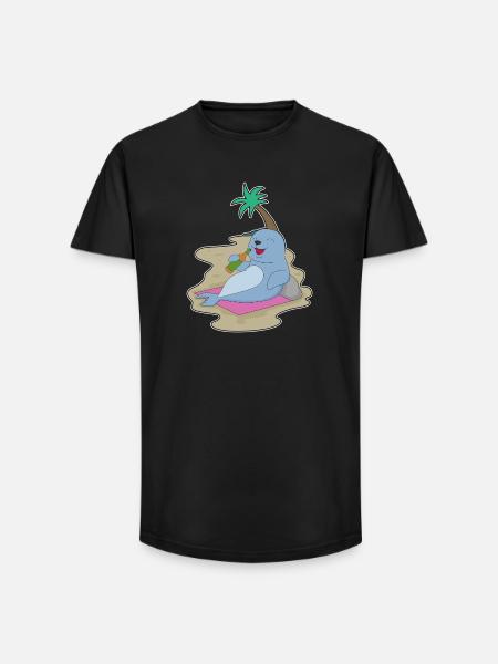 Seehund Flasche Bier - Long Fit Männer T-Shirt - Schwarz