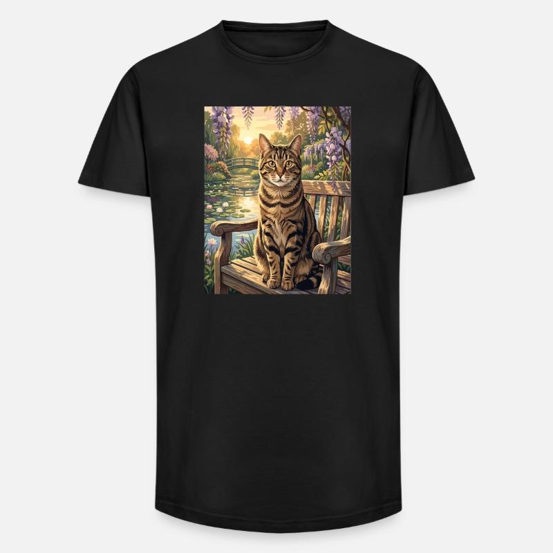 Tigerkette im ruhigen Blaubaumgarten - Long Fit Männer T-Shirt - Schwarz