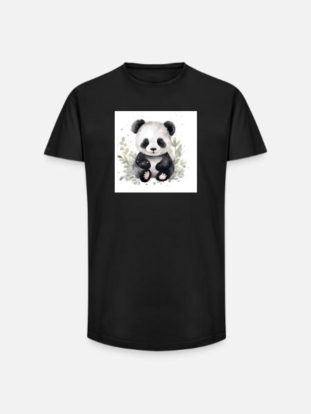 Panda câlin ami en aquarelle - T-shirt coupe longue homme - noir