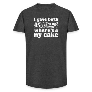 Geburtstag vor 45 Jahren – Kuchen? - Long Fit Männer T-Shirt - Anthrazit - Vorne - AI Model Male 185 light (185cm)