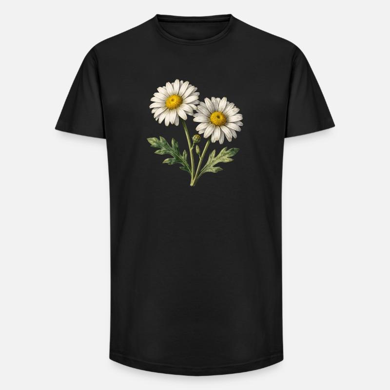 Helle Aquarell-Gänseblümchen - Long Fit Männer T-Shirt - Schwarz