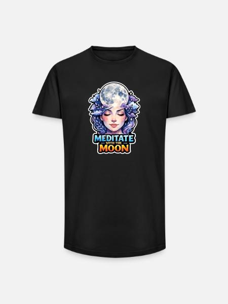 Moon Meditation, Moon Mindfulness, Spiritual - Long Fit Men's T-Shirt - black