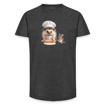 Boulanger hérisson avec aide souris - T-shirt coupe longue homme - charbon - Devant - AI Model Male 185 light (185cm)