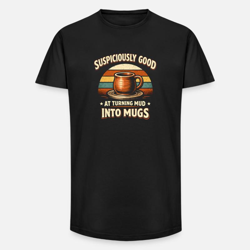 La boue devient coupe | Poterie - T-shirt coupe longue homme - noir