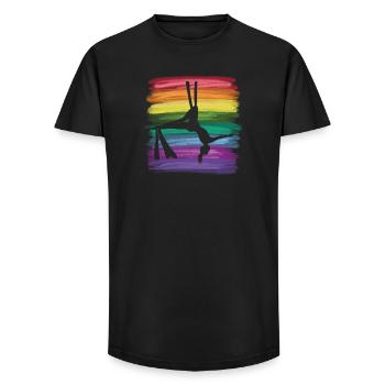 Tissu vertical Acrobaties aériennes vintage Soie aérienne - T-shirt coupe longue homme - noir - Devant - AI Model Male 185 light (185cm)
