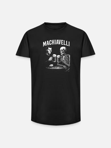 Machiavelli drinking beer with Skeleton - Long Fit Men's T-Shirt - black