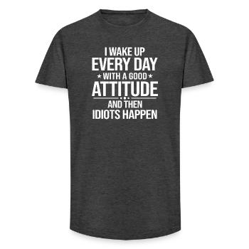 Wach auf, dann passieren Idioten - Long Fit Männer T-Shirt - Anthrazit - Vorne - AI Model Male 185 light (185cm)
