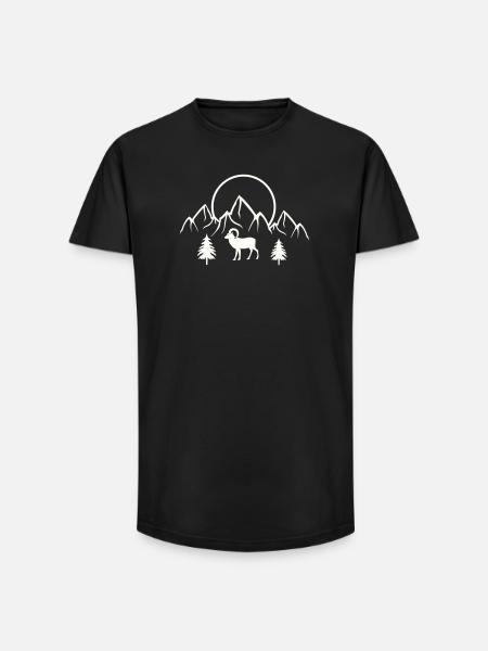 Alpine Mondlandschaft mit Steinbock - Long Fit Männer T-Shirt - Schwarz