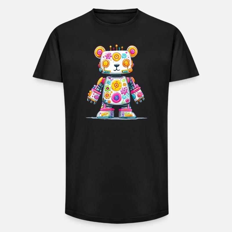 Bunt Roboterbär Neon-Print - Long Fit Männer T-Shirt - Schwarz