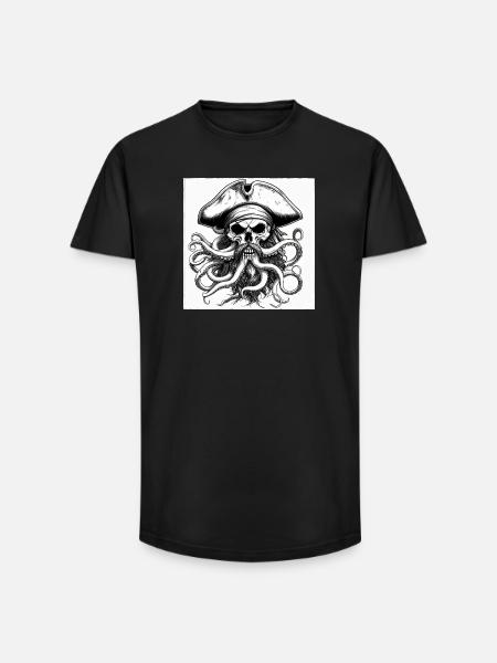 Pirate skull and octopus ink - Long Fit Men's T-Shirt - black