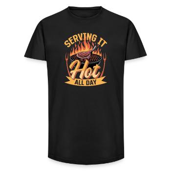 BBQ Grilling Meat Smoking Barbecue - Long Fit Men's T-Shirt - black - Front - AI Model Male 185 light (185cm)