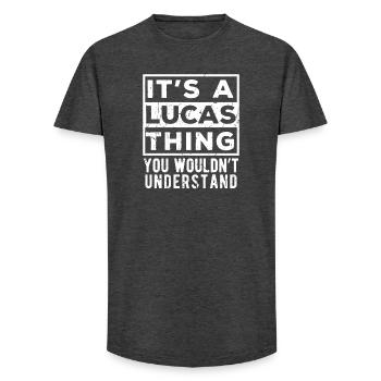 Das ist eine Lucas-Sache, die du nicht verstehen würdest - Long Fit Männer T-Shirt - Anthrazit - Vorne - AI Model Male 185 light (185cm)