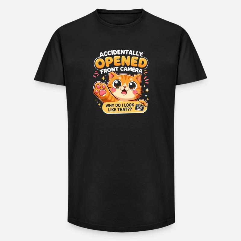 Versehentlich Geöffnete Frontkamera Katze - Long Fit Männer T-Shirt - Schwarz
