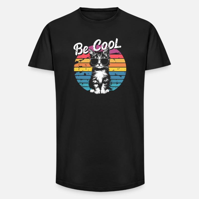 Be Cool Retro-Katzen-Sonnenbrille - Long Fit Männer T-Shirt - Schwarz