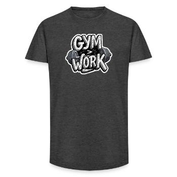 Chemise de sport sarcastique au bureau vs bodybuilding à la salle de sport - T-shirt coupe longue homme - charbon - Devant - AI Model Male 185 light (185cm)