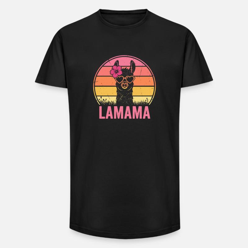 Lamama Llama Mama Mutter Tierliebhaber - Long Fit Männer T-Shirt - Schwarz
