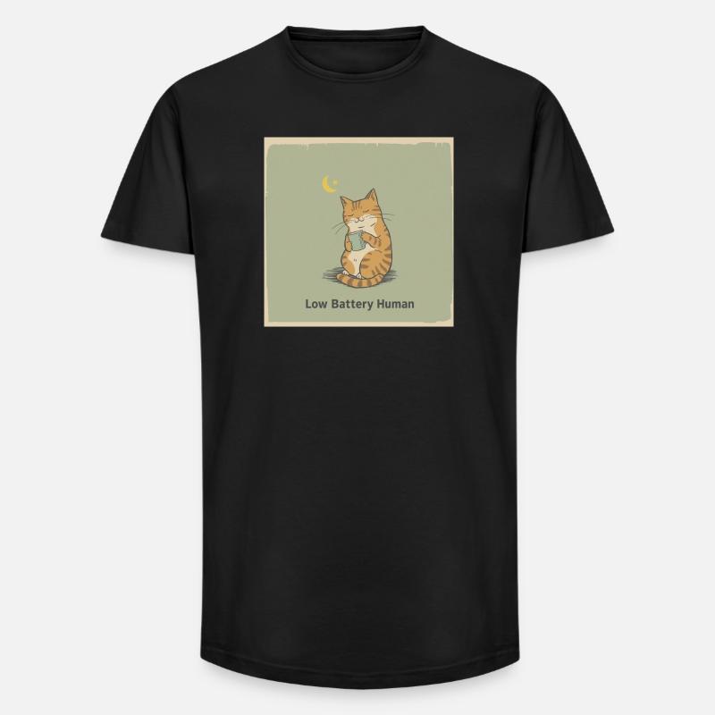 Low Battery Cat Tee - Long Fit Men's T-Shirt - black