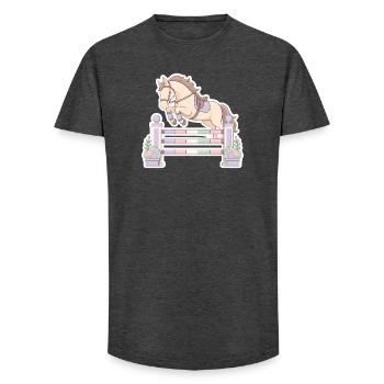 Pastellpferd beim Hindernis-Sprung - Long Fit Männer T-Shirt - Anthrazit - Vorne - AI Model Male 185 light (185cm)