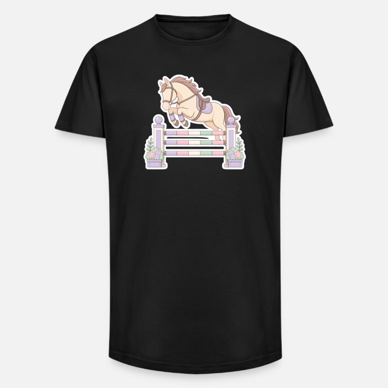 Pastellpferd beim Hindernis-Sprung - Long Fit Männer T-Shirt - Schwarz