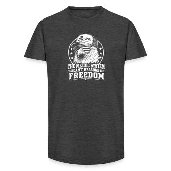 The metric system cannot measure freedom (4 - Long Fit Men's T-Shirt - charcoal grey - Front - AI Model Male 185 light (185cm)