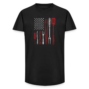BBQ Grill Tools US Flag Pitmaster - Long Fit Men's T-Shirt - black - Front - AI Model Male 185 light (185cm)
