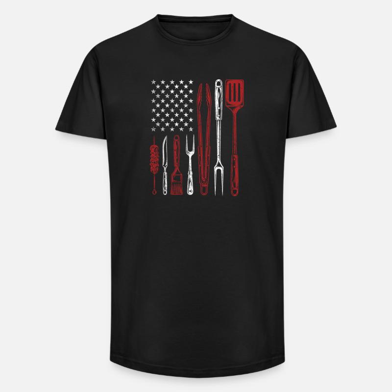 BBQ Grill Tools US Flag Pitmaster - Long Fit Men's T-Shirt - black
