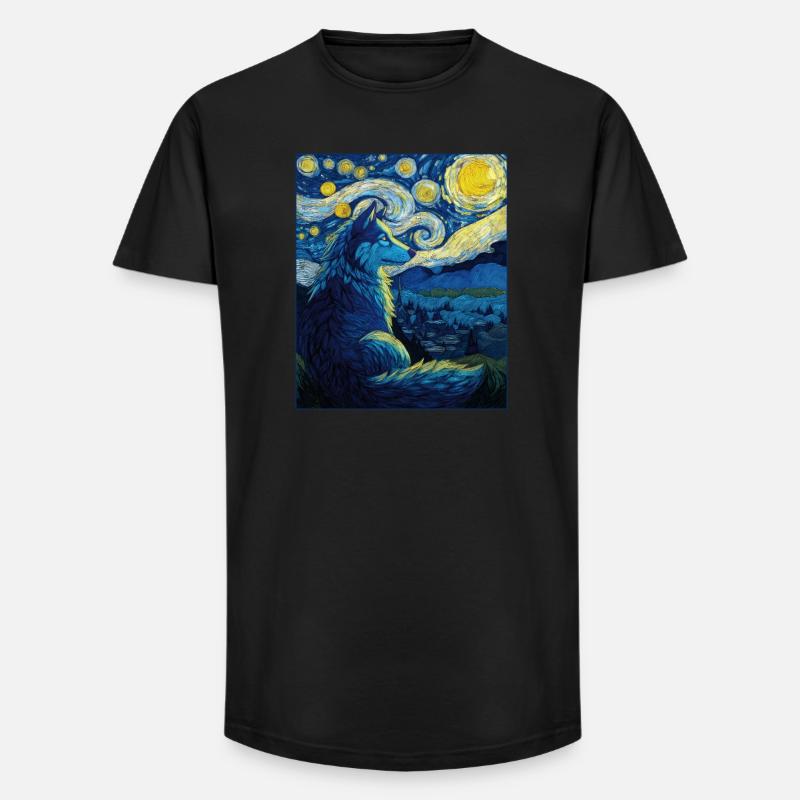 Wolf - Long Fit Männer T-Shirt - Schwarz