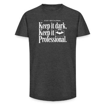 Déclaration professionnelle nocturne - T-shirt coupe longue homme - charbon - Devant - AI Model Male 185 light (185cm)