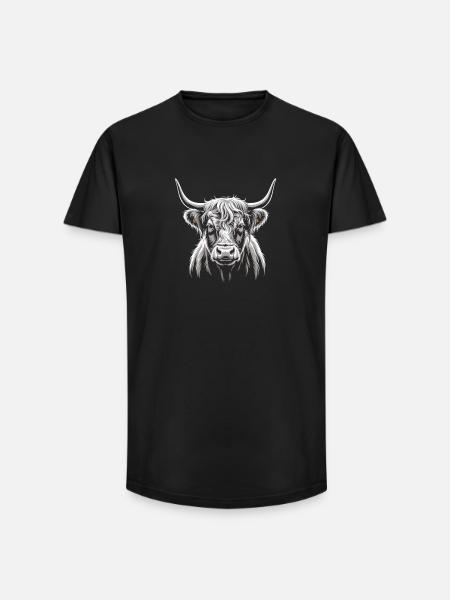 Highland Cattle Head Illustration - Long Fit Men's T-Shirt - black