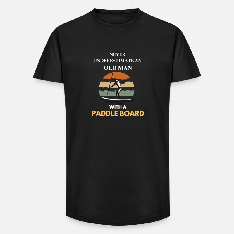 Alter Mann mit einem Paddleboard - Long Fit Männer T-Shirt - Schwarz