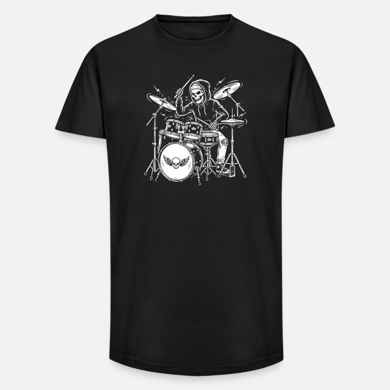 Grim Drummer Skeleton - Long Fit Men's T-Shirt - black