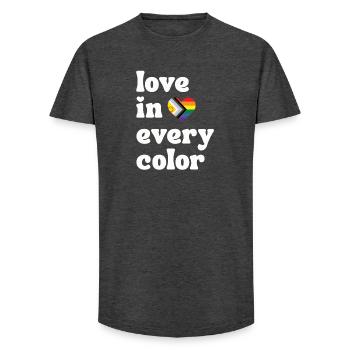Cœur arc-en-ciel de l’amour dans toutes les couleurs LGBTQIA - T-shirt coupe longue homme - charbon - Devant - AI Model Male 185 light (185cm)