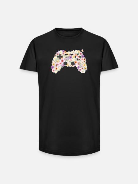 Floral Gamepad: Blütenkunst Controller - Long Fit Männer T-Shirt - Schwarz