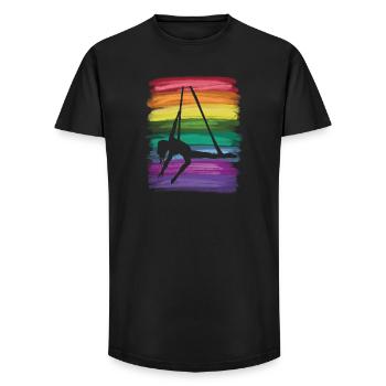 Tissu vertical Acrobaties aériennes vintage Soie aérienne - T-shirt coupe longue homme - noir - Devant - AI Model Male 185 light (185cm)