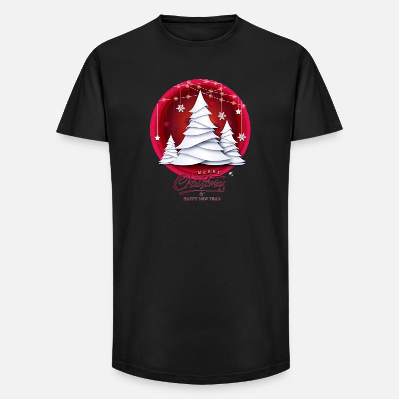 Rotes Weihnachtskugel mit weissen Tannenbäume - Long Fit Männer T-Shirt - Schwarz