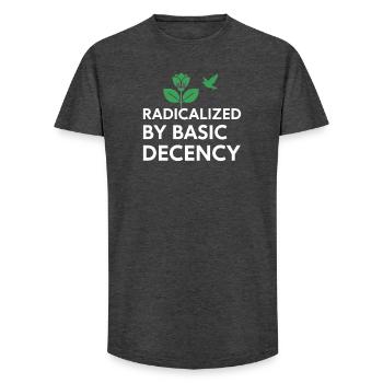 Radicalized By Basic Decency Statement shirt decal - Long Fit Men's T-Shirt - charcoal grey - Front - AI Model Male 185 light (185cm)