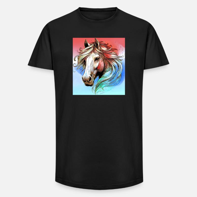 Pferd - Long Fit Männer T-Shirt - Schwarz