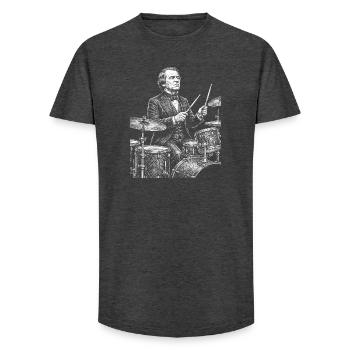 Andrew Johnson plays drums - Long Fit Men's T-Shirt - charcoal grey - Front - AI Model Male 185 light (185cm)
