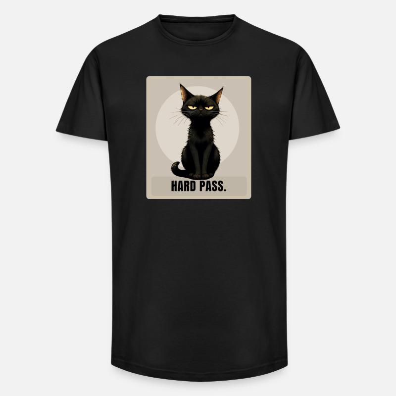 HARD PASS Sarcastic Black Cat Design - Long Fit Männer T-Shirt - Schwarz