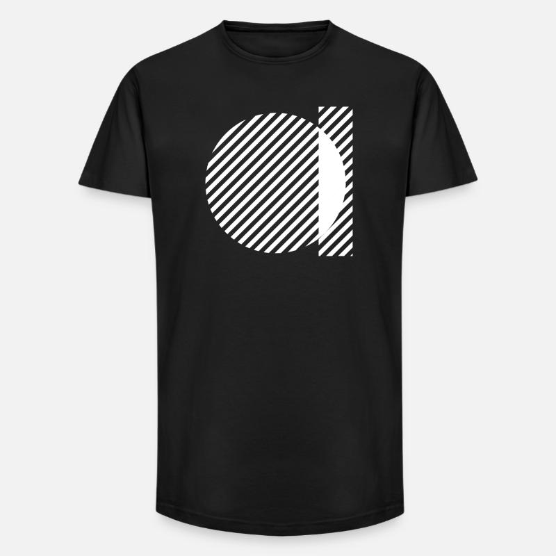 Geometric Stripe Circles Monochrome Pattern - Long Fit Men's T-Shirt - black