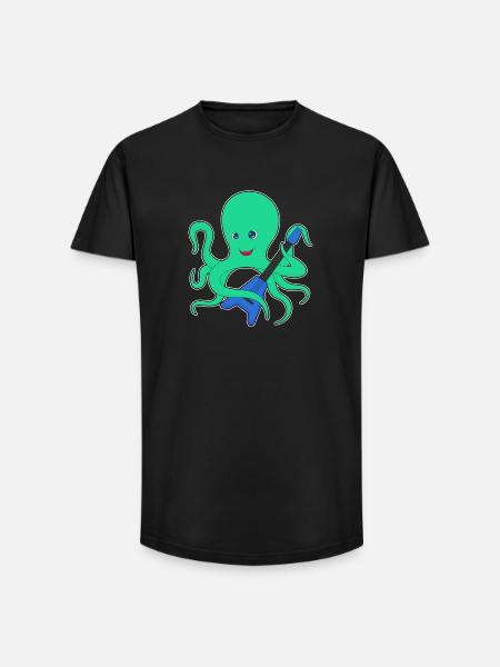 Octopus Musician Guitar Music - Long Fit Men's T-Shirt - black