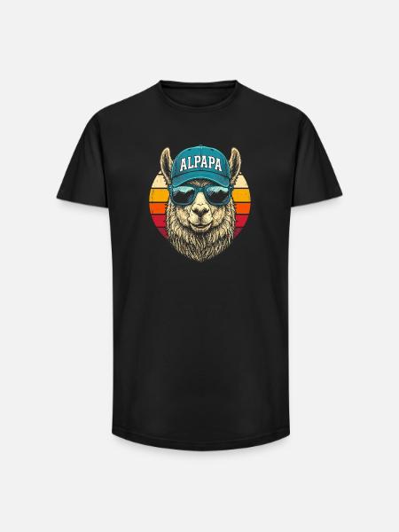 Alpaca Retro Sunglasses Cap - Long Fit Men's T-Shirt - black