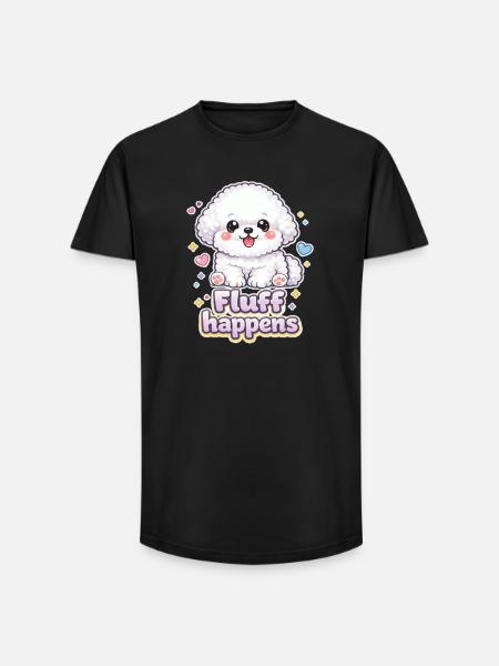 Fluff Happens – kawaii Bichon Dog Design - Long Fit Men's T-Shirt - black