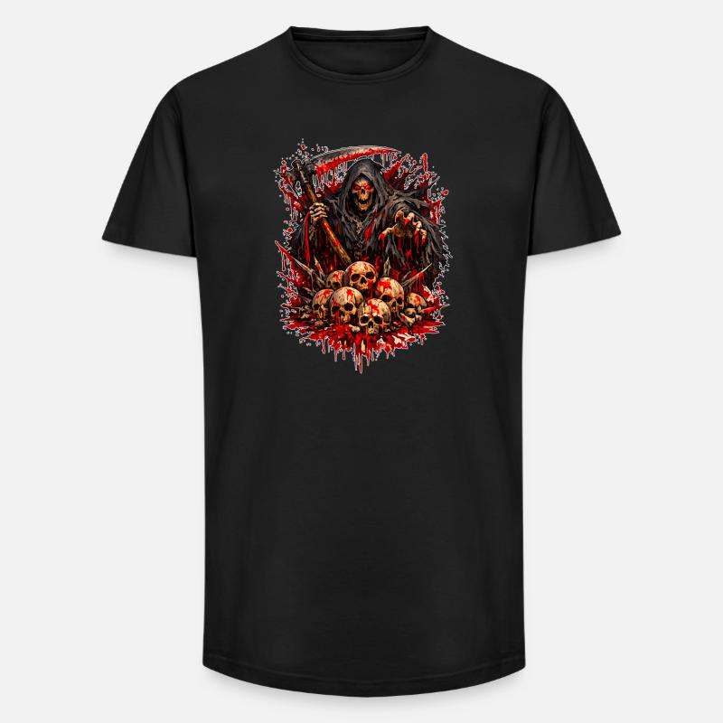 Grim Reaper with Skull Mountain - Long Fit Men's T-Shirt - black