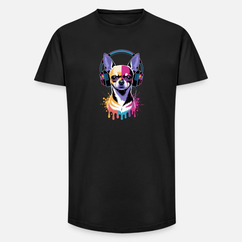 Chihuahua Kopfhörer - Long Fit Männer T-Shirt - Schwarz