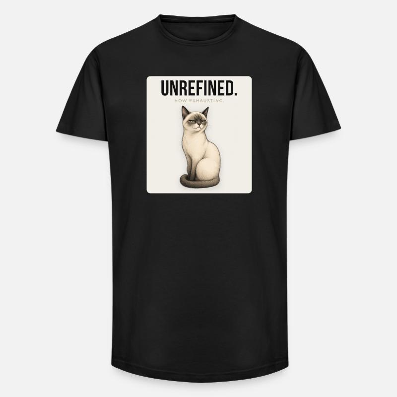 UNREFINED Sarcastic Cat Design - Long Fit Männer T-Shirt - Schwarz